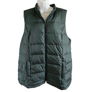 J. Jill Woman Size XL Longer Puffer Down Vest Green Zip Pockets Side Vents Nylon